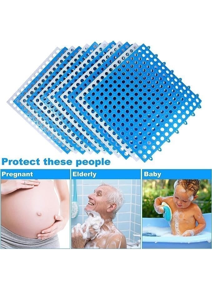 MunKan 12-Pcs PVC Bath Mat Non Slip Shower Mat Bathroom Mats Bathroom Rugs Interlocking Soft Floor Mats PVC Floor Mat With Drain Holes For Home Kitchen Bathroom Shower Pool Balcony ( 6 Pcs Blue + 6 Pcs White ) - Image 2